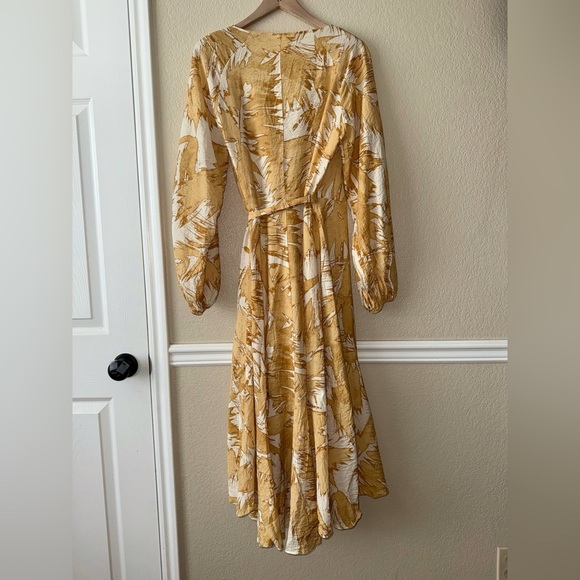 H&M High Low Midi Wrap Dress Yellow Ivory Artsy Abstract Print Size Small - Picture 7 of 7